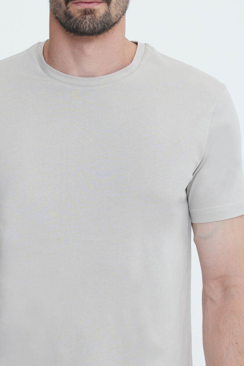 Erkek Bej Bisiklet Yaka T-shirt - 5