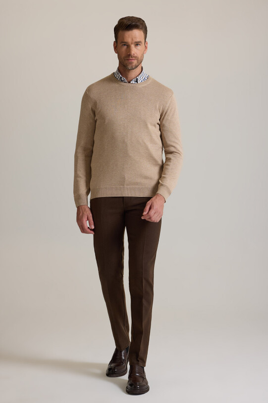 Erkek Bej Bisiklet Yaka Triko