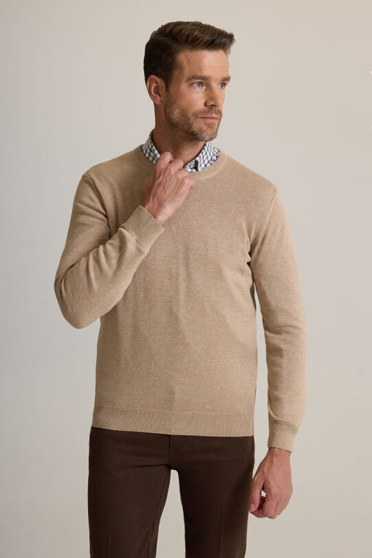 Erkek Bej Bisiklet Yaka Triko