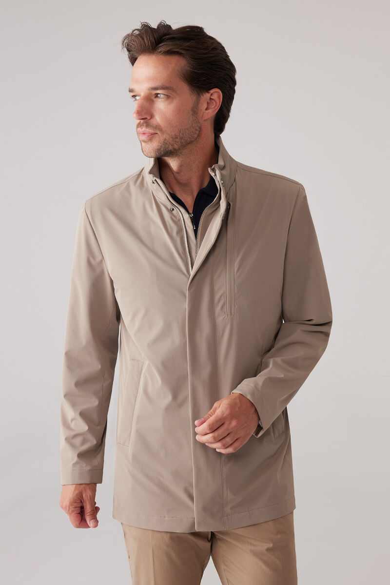 Erkek Bej Regular Fit Dik Yaka Yazlık Mont - 5