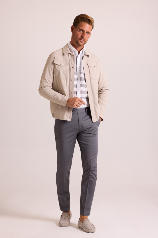 Erkek Bej Klasik Yaka Yazlık Mont