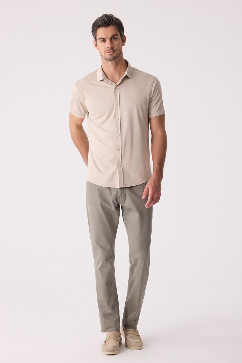 Erkek Bej Merserize Kısa Kol Gömlek - 2