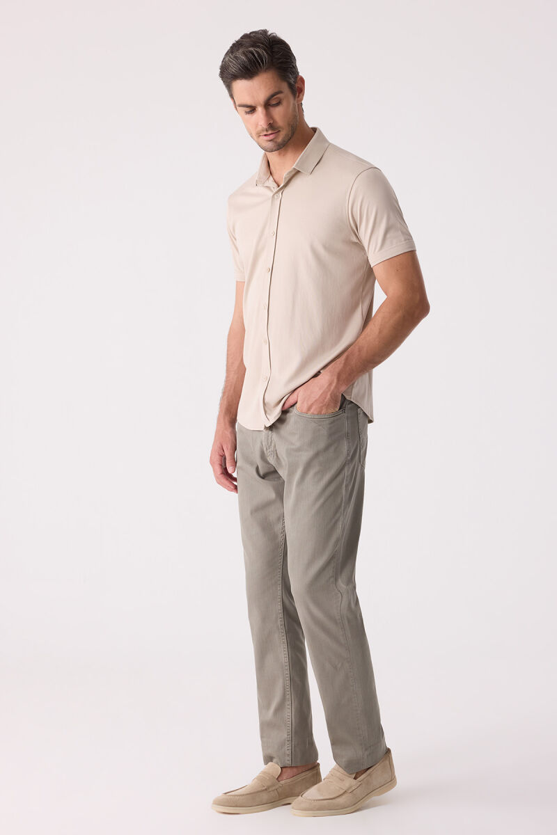 Erkek Bej Merserize Kısa Kol Gömlek - 4