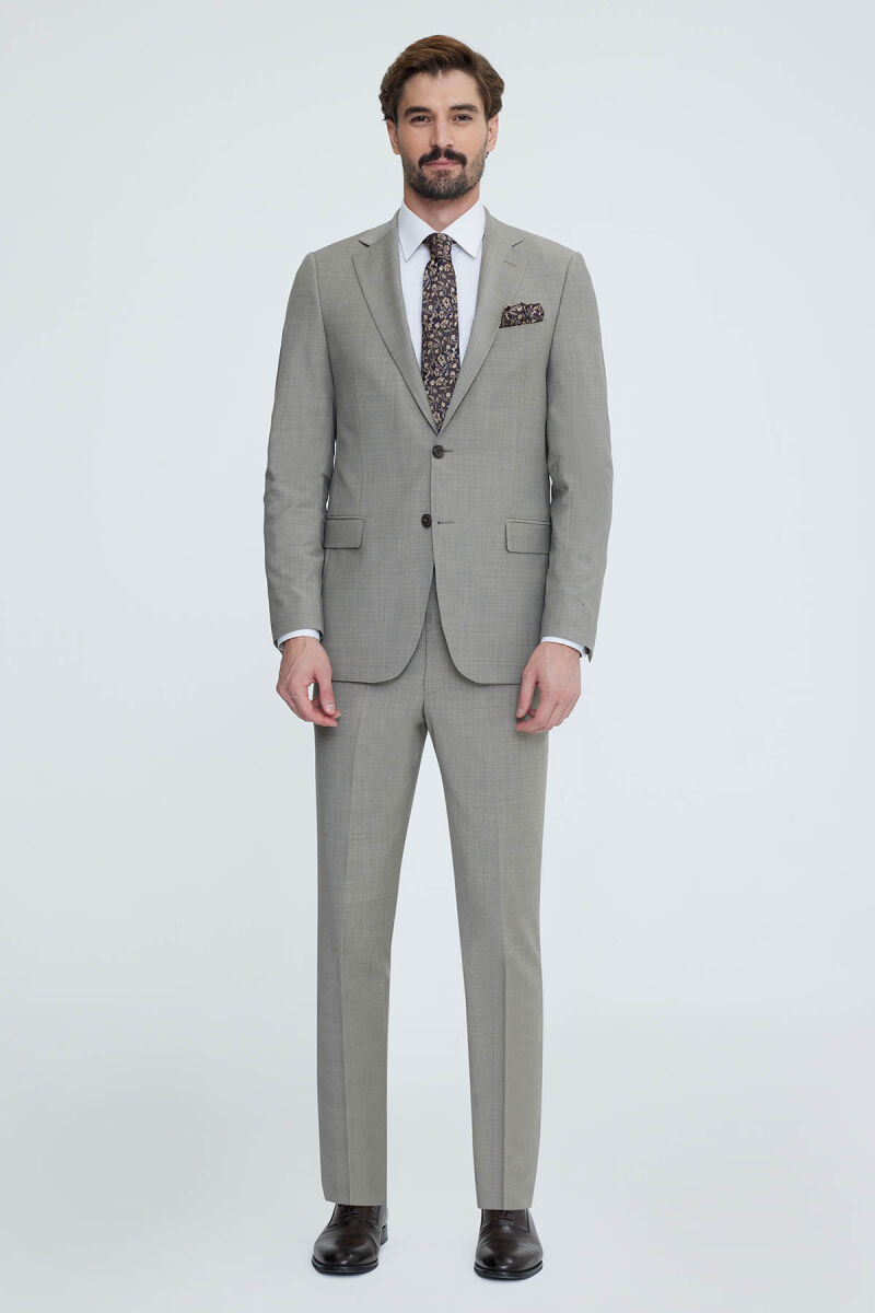 Erkek Bej Mono Yaka Regular Fit Takım Elbise - 1
