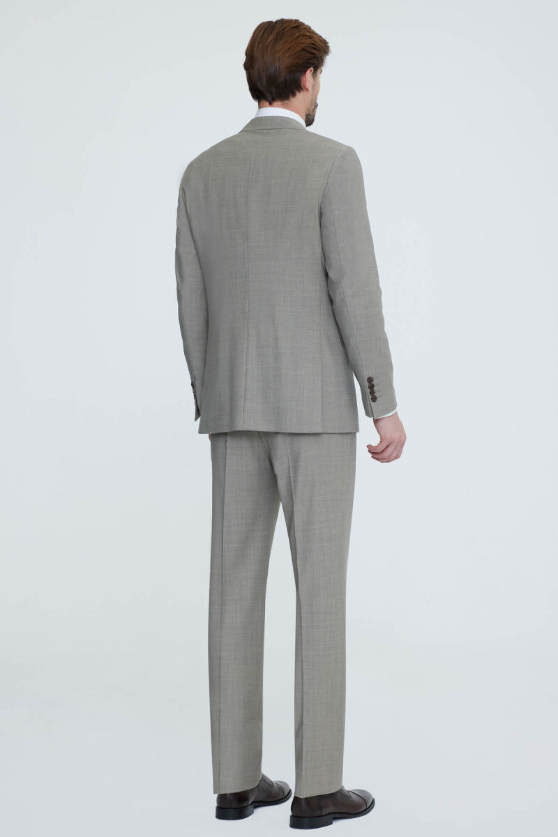 Erkek Bej Mono Yaka Regular Fit Takım Elbise - 4