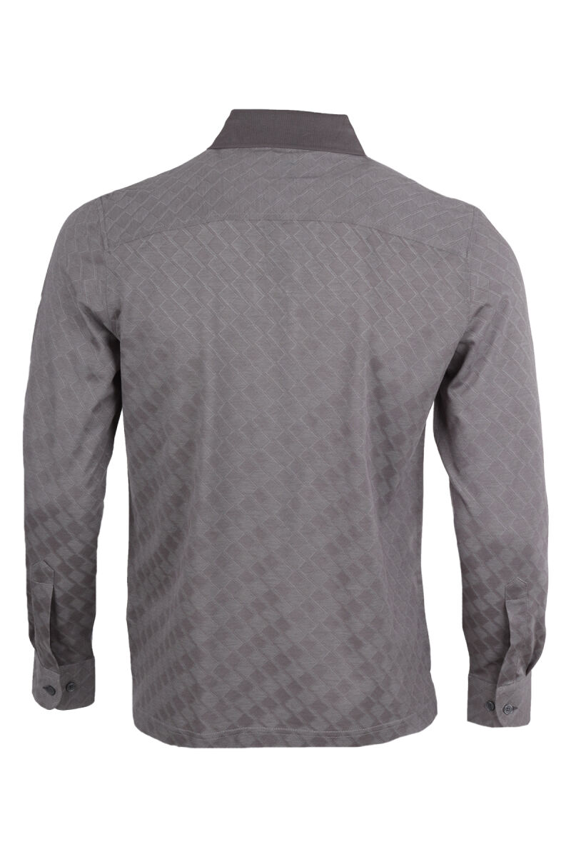 Erkek Bej Polo Yaka Desenli Klasik Sweatshirt - 2