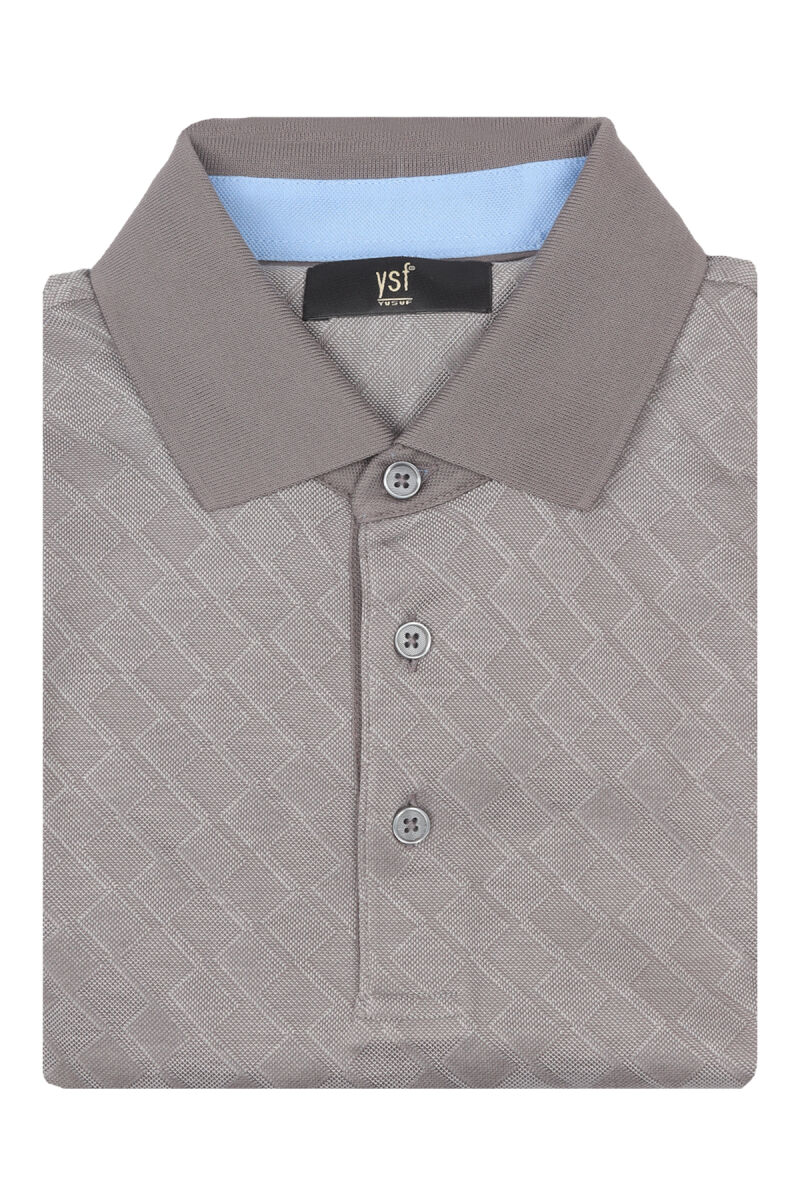 Erkek Bej Polo Yaka Desenli Klasik Sweatshirt - 3