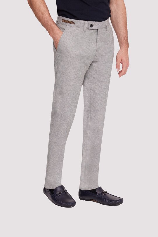 Erkek Bej Regular Fit Çizgili Keten Pantolon