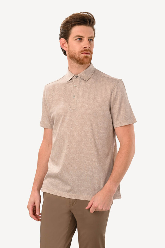 Erkek Bej Regular Fit Desenli Polo Yaka Tshirt