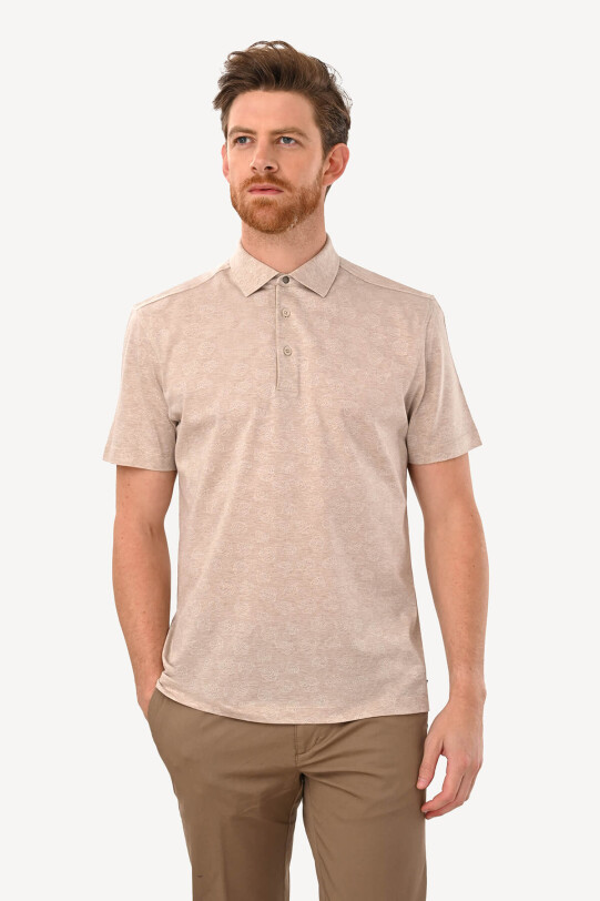Erkek Bej Regular Fit Desenli Polo Yaka Tshirt