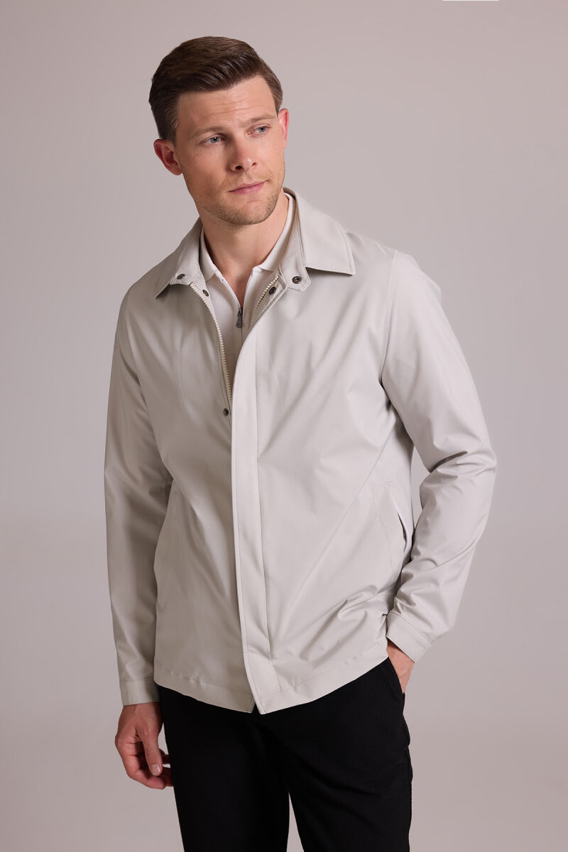 Erkek Bej Regular Fit Gömlek Yaka Yazlık Mont - 5