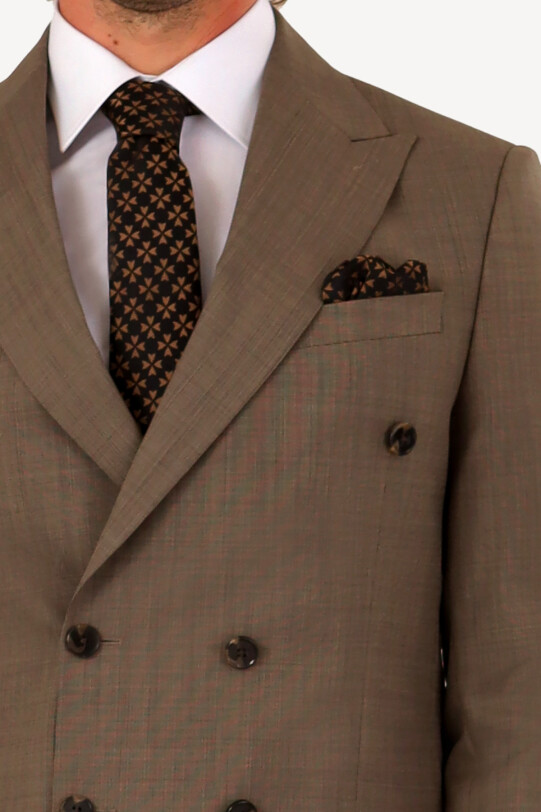 Erkek Bej Regular Fit Kruvaze Takım Elbise