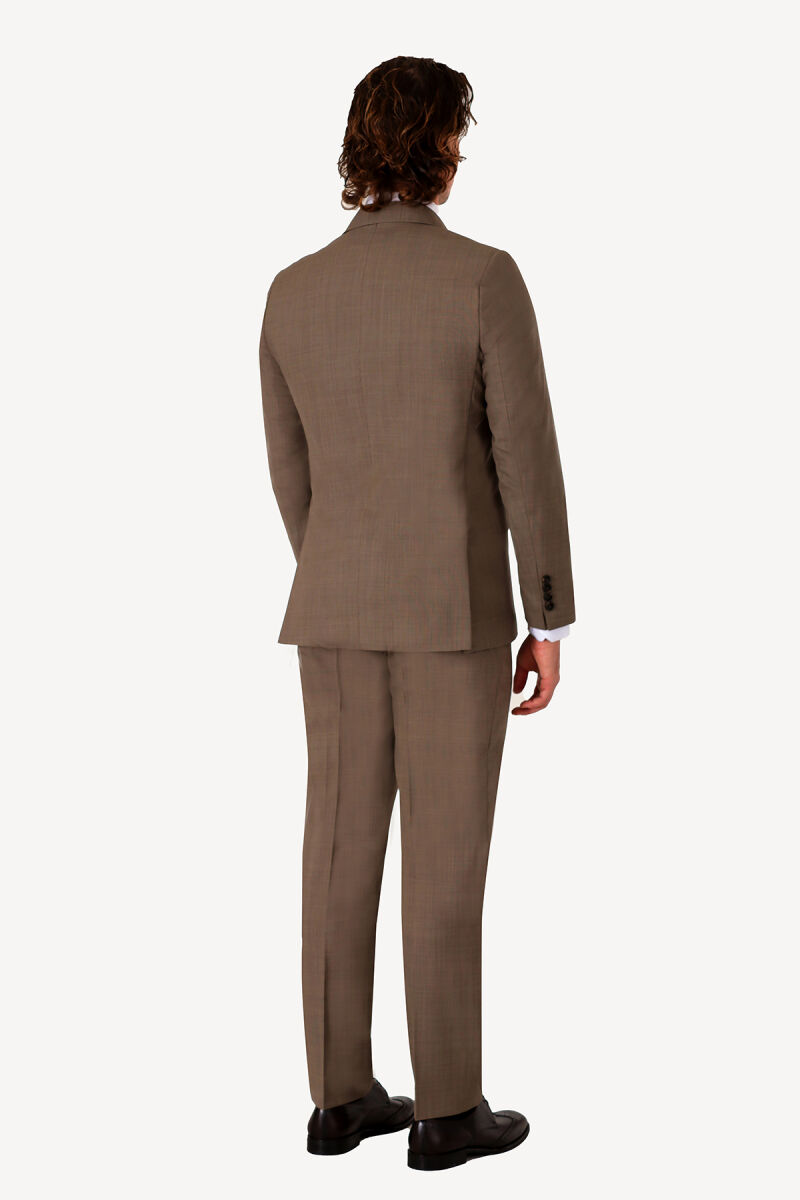 Erkek Bej Regular Fit Kruvaze Takım Elbise - 5
