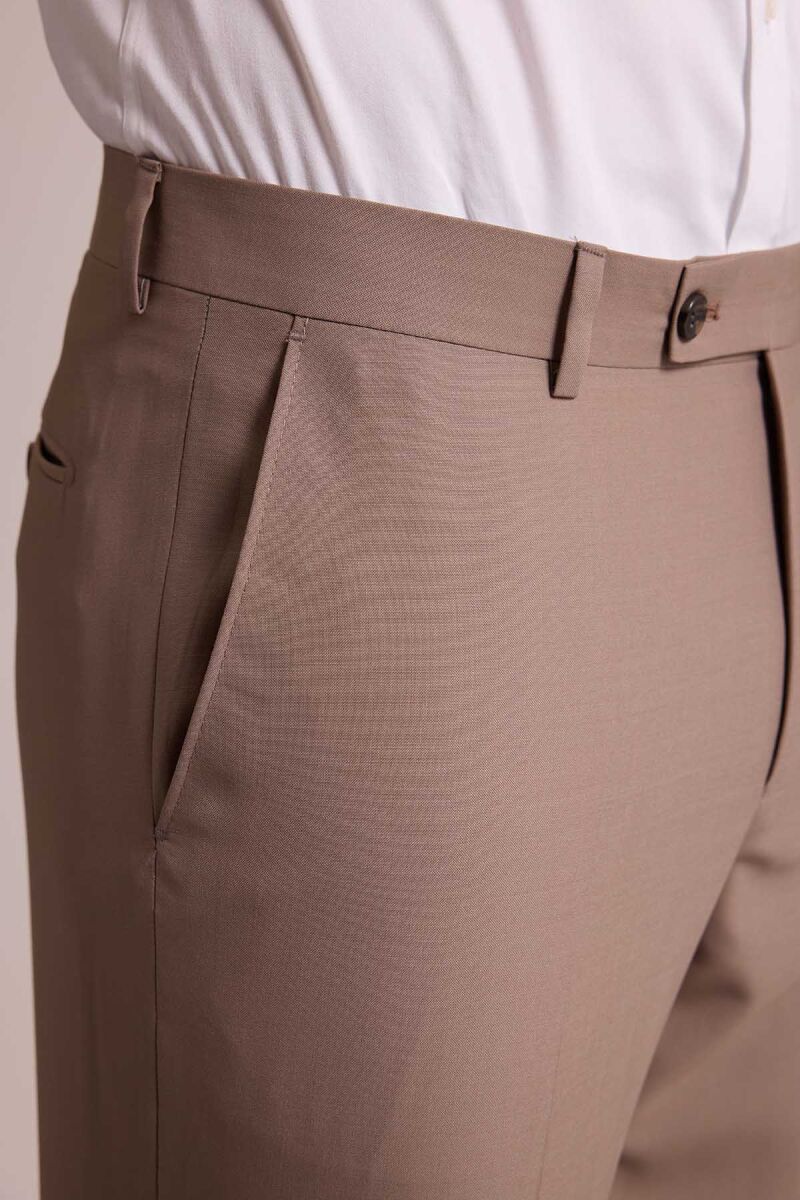 Erkek Bej Regular Fit Kruvaze Yün Takım Elbise - 6