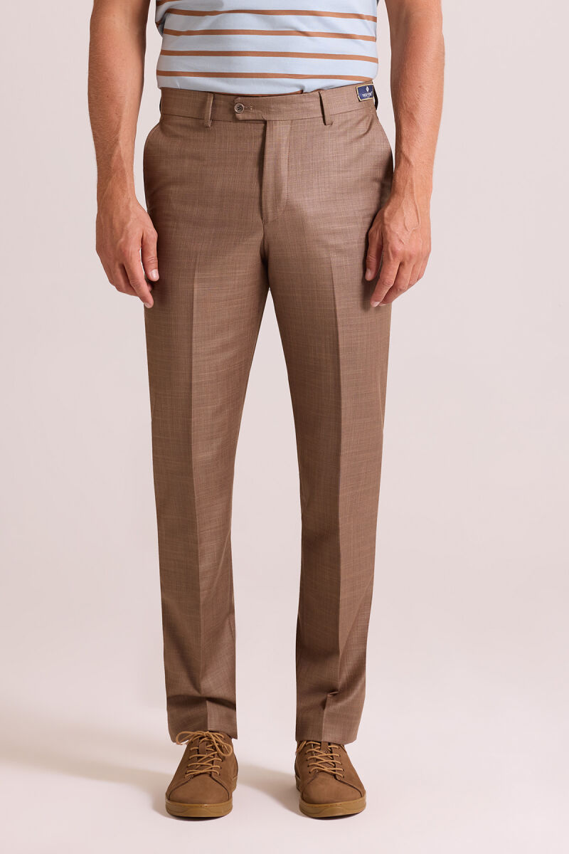 Erkek Bej Regular Fit Yün Kumaş Pantolon - 1