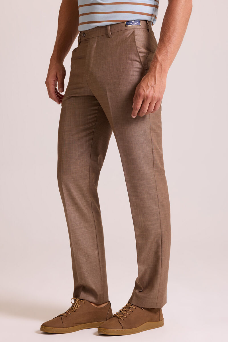Erkek Bej Regular Fit Yün Kumaş Pantolon - 4