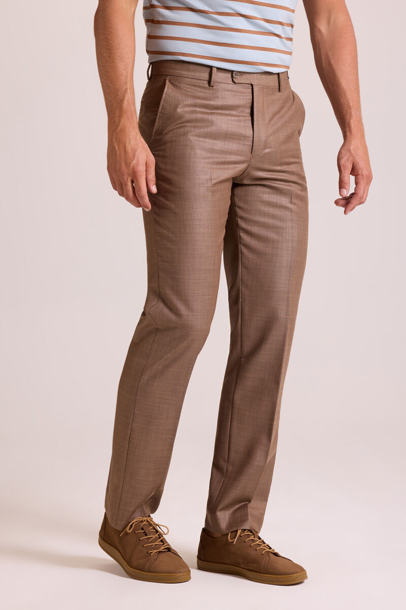 Erkek Bej Regular Fit Yün Kumaş Pantolon - 5