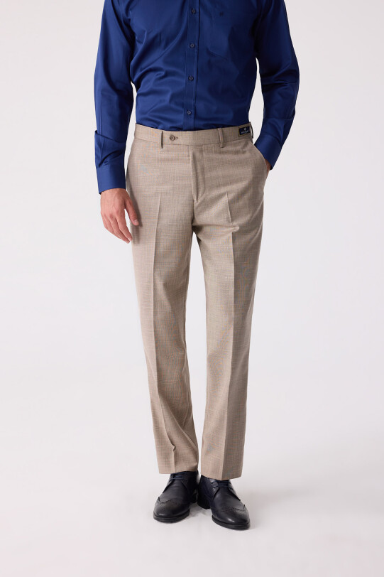 Erkek Bej Regular Fit Kumaş Pantolon