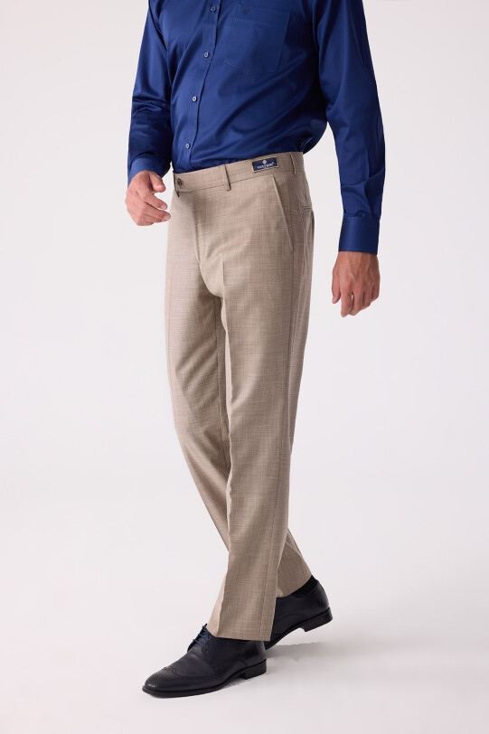 Erkek Bej Regular Fit Kumaş Pantolon