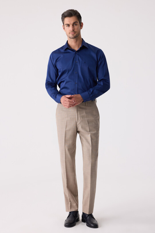 Erkek Bej Regular Fit Kumaş Pantolon