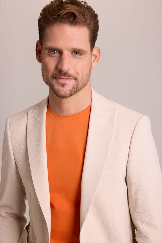 Erkek Bej Regular Fit Mono Yaka Gofre Desenli Takım Elbise