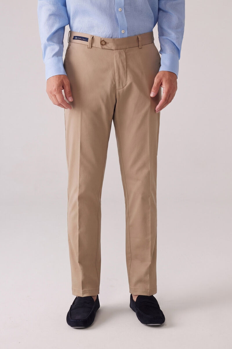 Erkek Bej Regular Fit Pamuk-Likra Kanvas Pantolon - 1