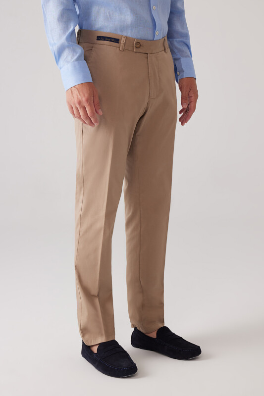 Erkek Bej Regular Fit Pamuk-Likra Kanvas Pantolon