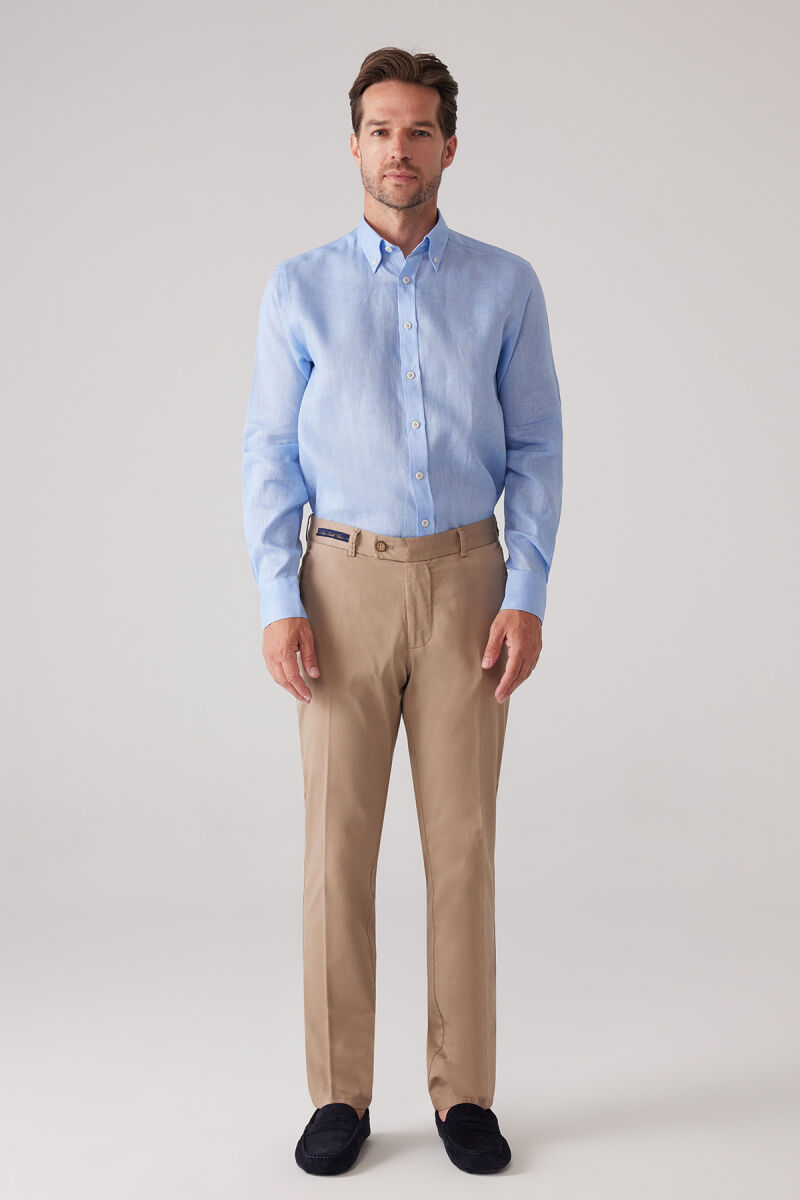 Erkek Bej Regular Fit Pamuk-Likra Kanvas Pantolon - 4