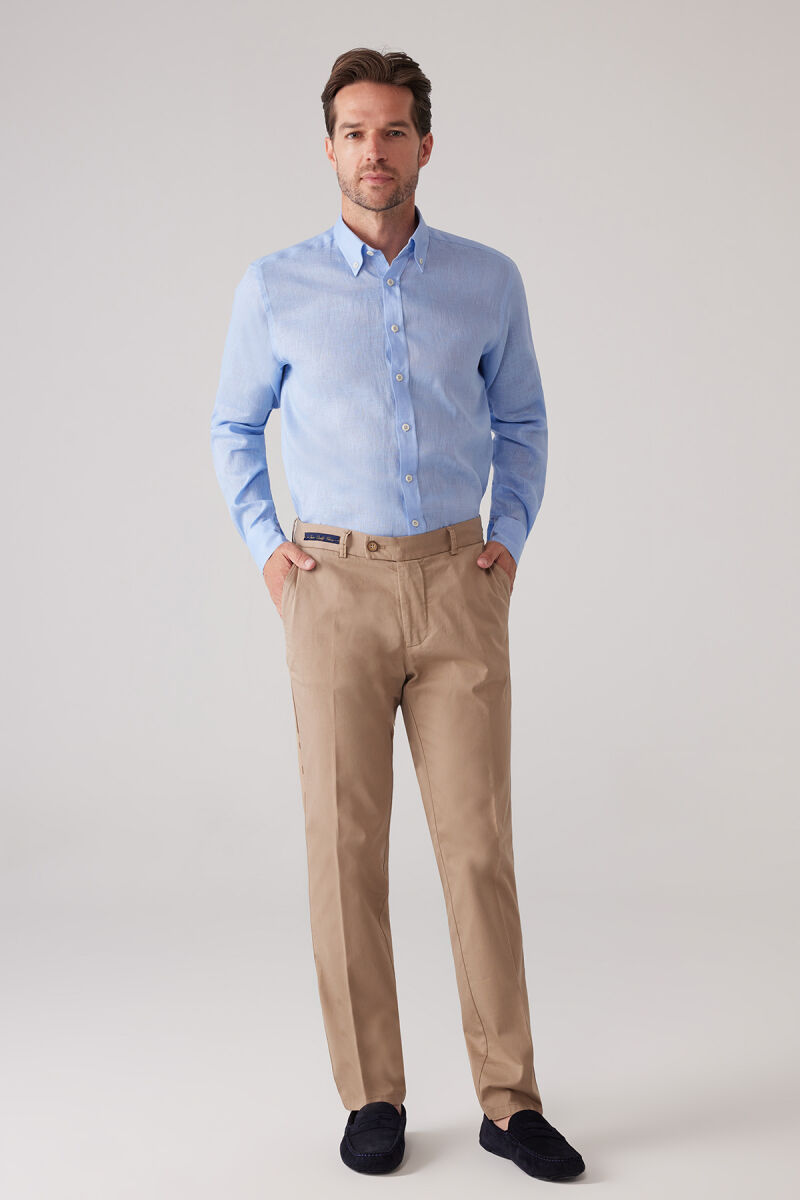 Erkek Bej Regular Fit Pamuk-Likra Kanvas Pantolon - 5
