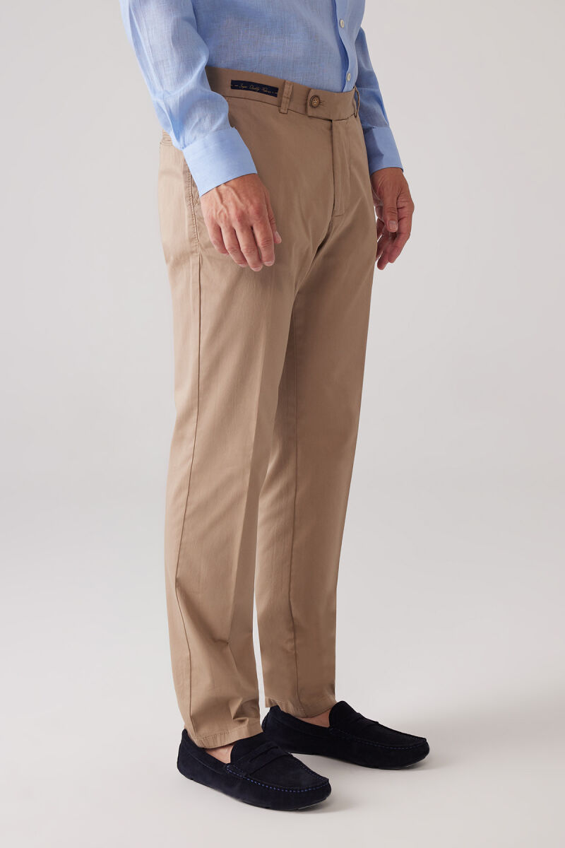 Erkek Bej Regular Fit Pamuk-Likra Kanvas Pantolon - 6