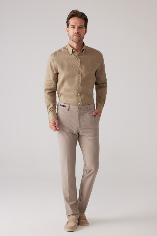 Erkek Bej Regular Fit Paraşüt Kumaş Pantolon