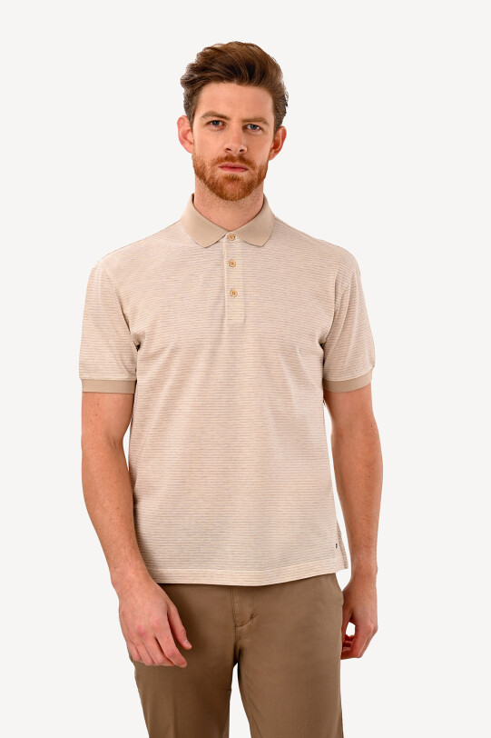 Erkek Bej Regular Fit Polo Yaka Desenli Tshirt