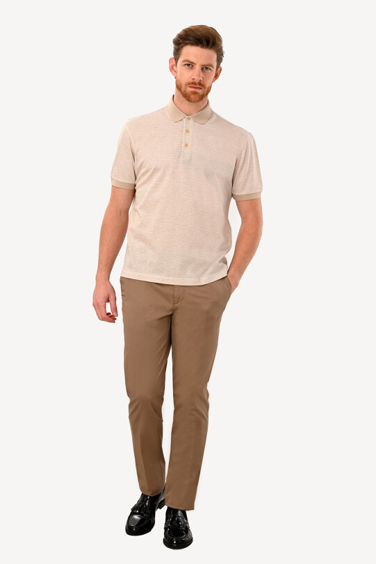 Erkek Bej Regular Fit Polo Yaka Desenli Tshirt