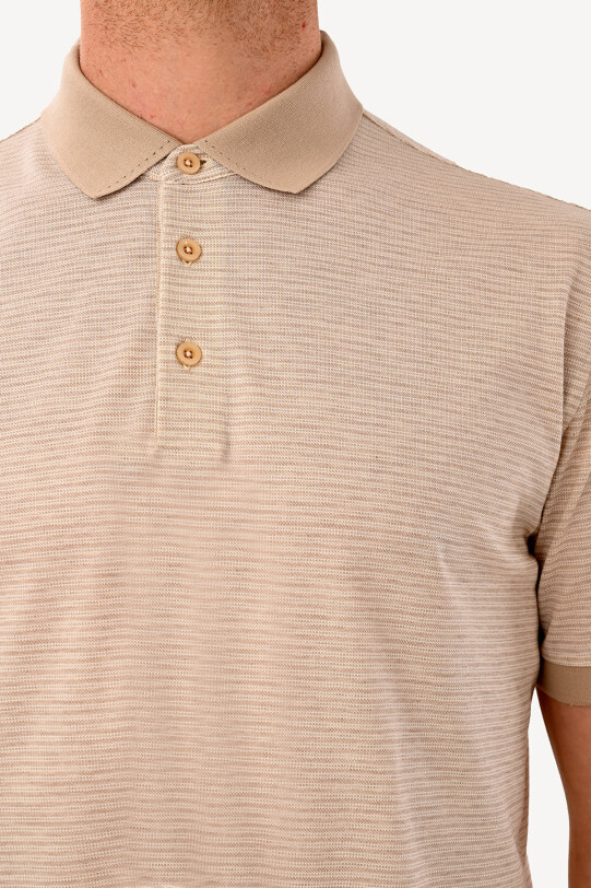 Erkek Bej Regular Fit Polo Yaka Desenli Tshirt