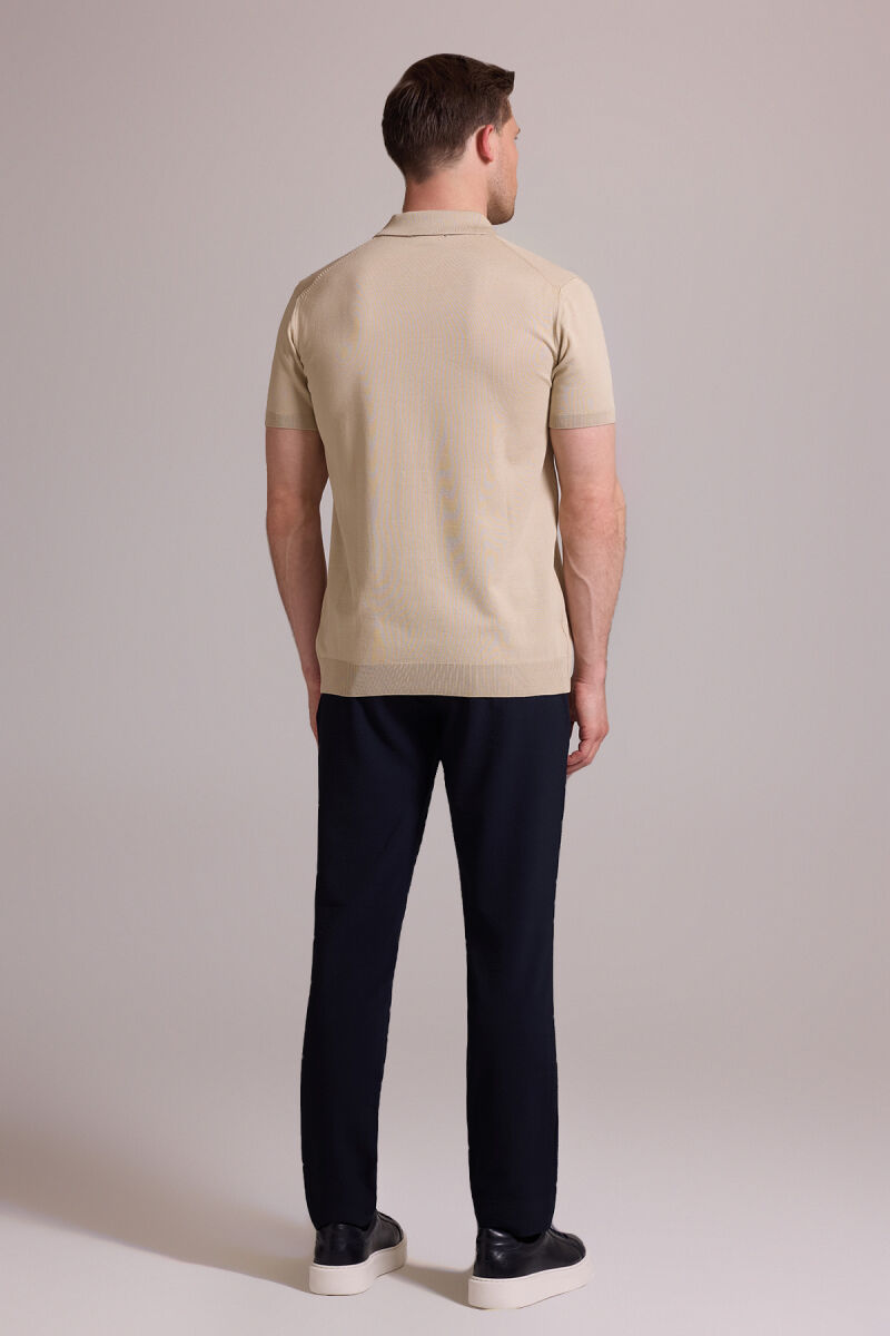 Erkek Bej Regular Fit Polo Yaka Fermuarlı Triko Tişört - 8