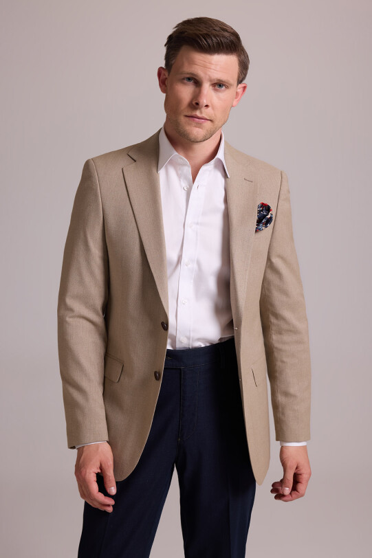 Erkek Bej Regular Fit Spor Keten Ceket