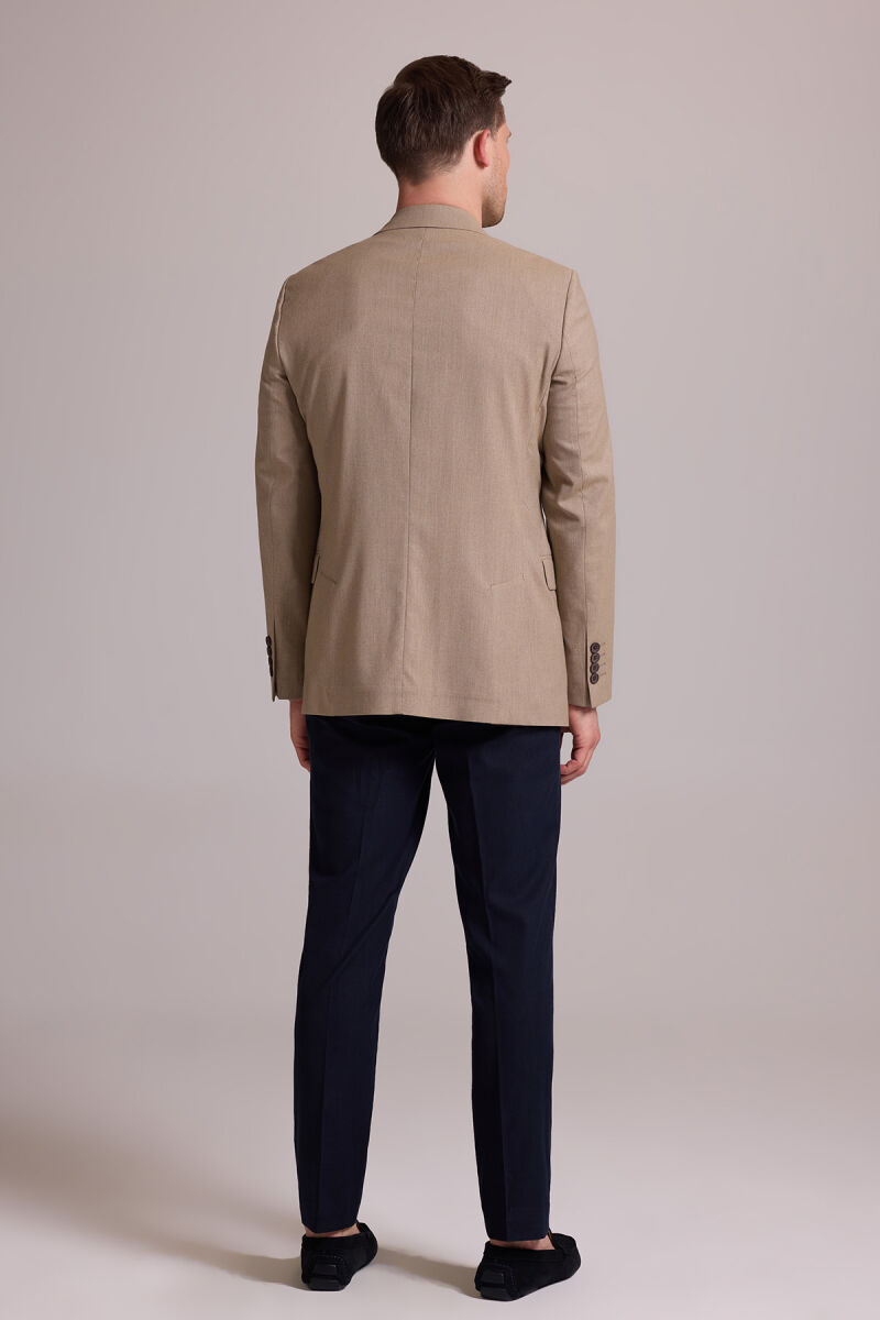 Erkek Bej Regular Fit Spor Keten Ceket - 10