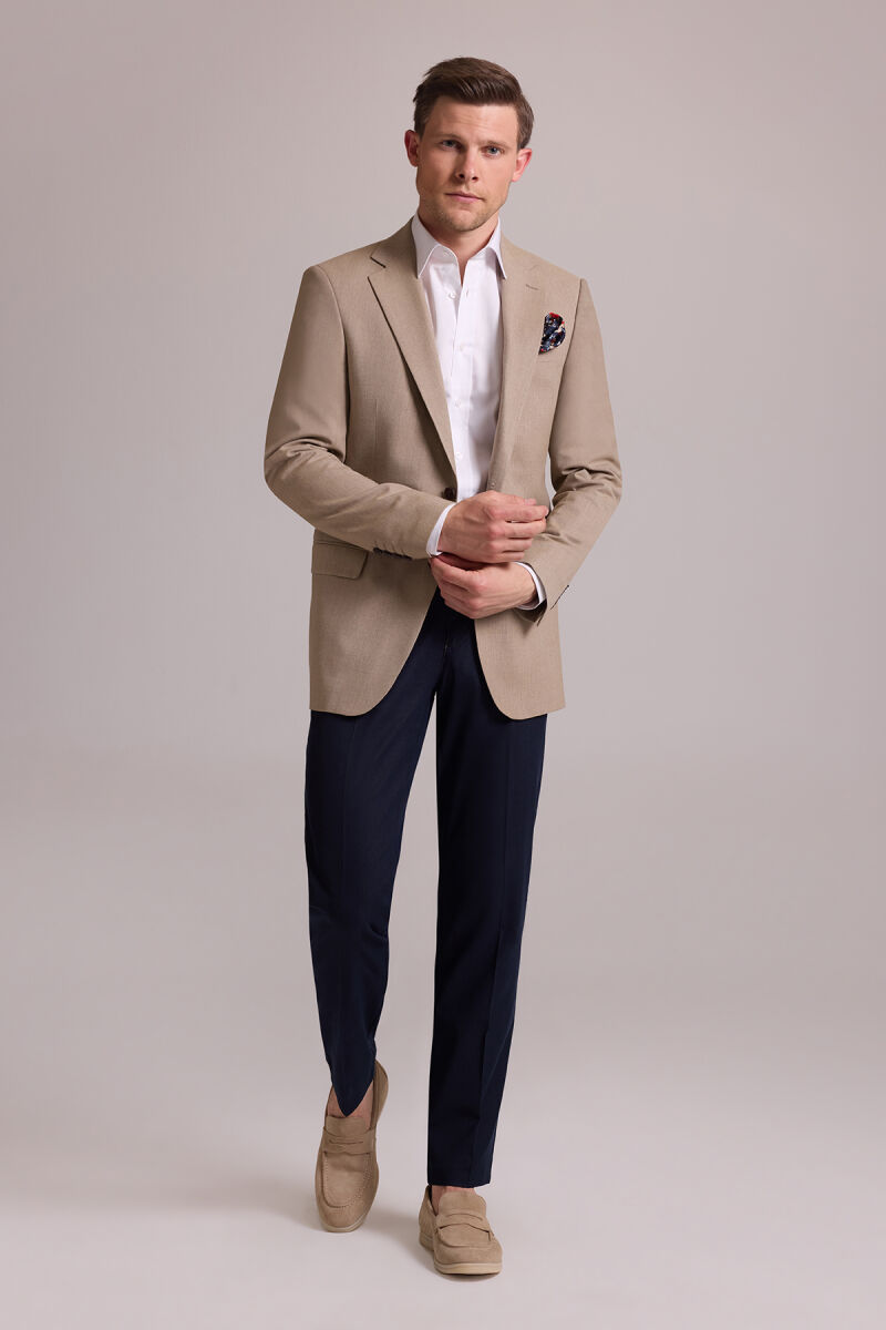 Erkek Bej Regular Fit Spor Keten Ceket - 3