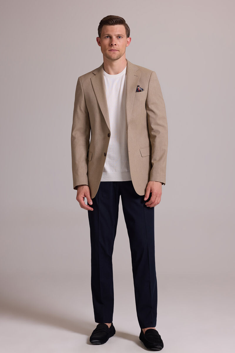 Erkek Bej Regular Fit Spor Keten Ceket - 4