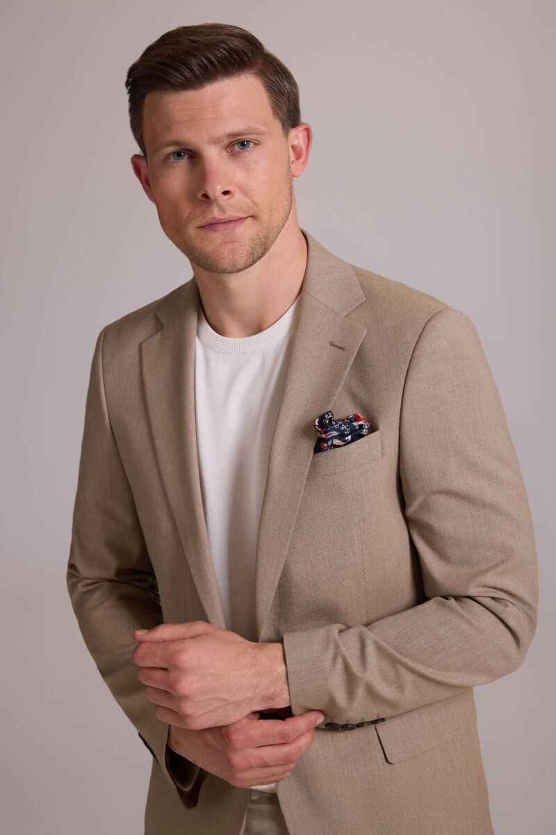 Erkek Bej Regular Fit Spor Keten Ceket - 5