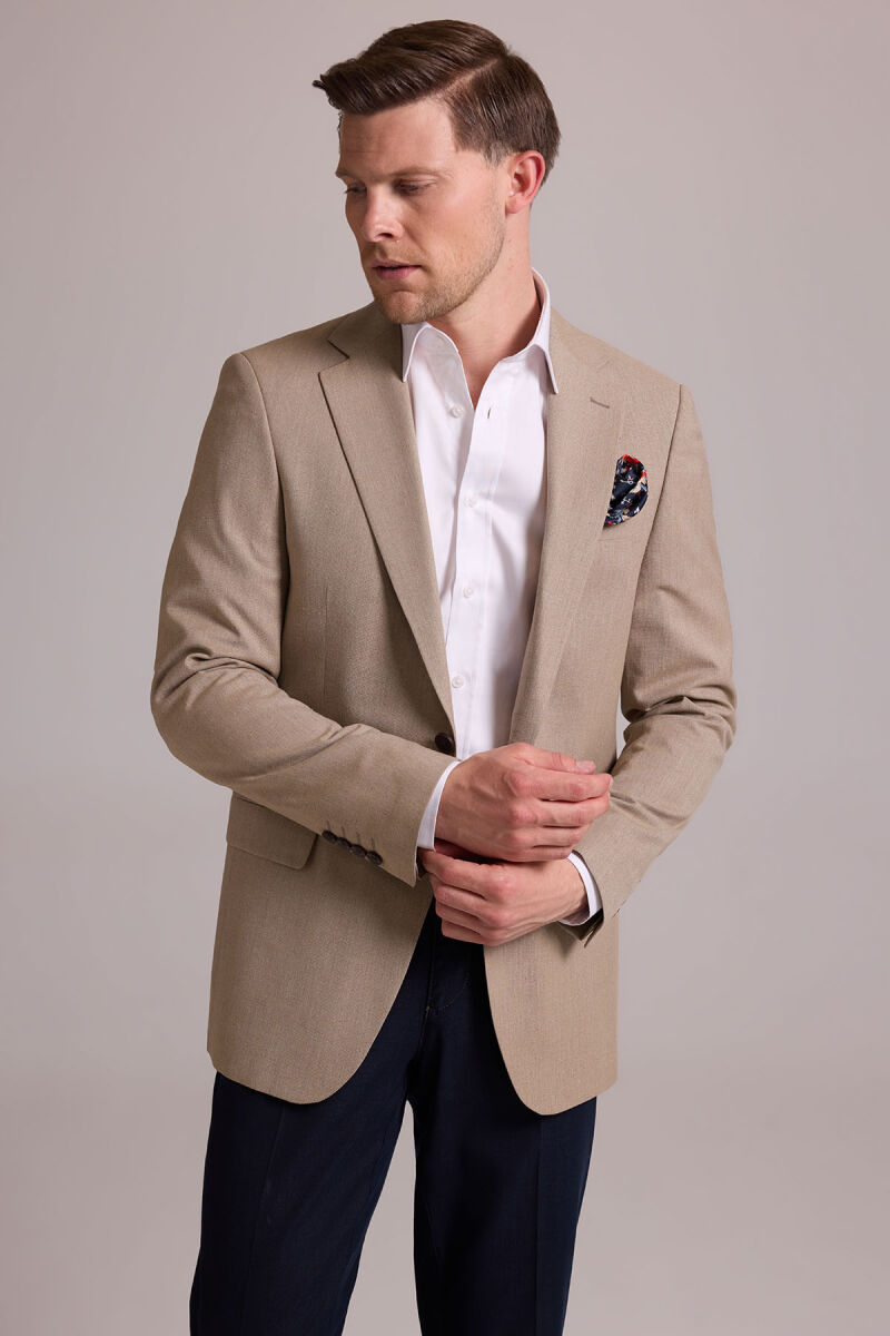 Erkek Bej Regular Fit Spor Keten Ceket - 6