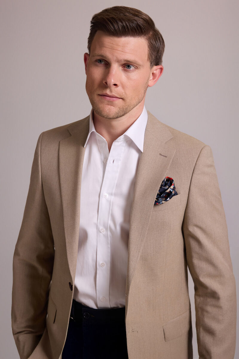 Erkek Bej Regular Fit Spor Keten Ceket - 7