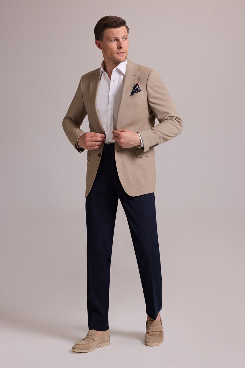 Erkek Bej Regular Fit Spor Keten Ceket - 8