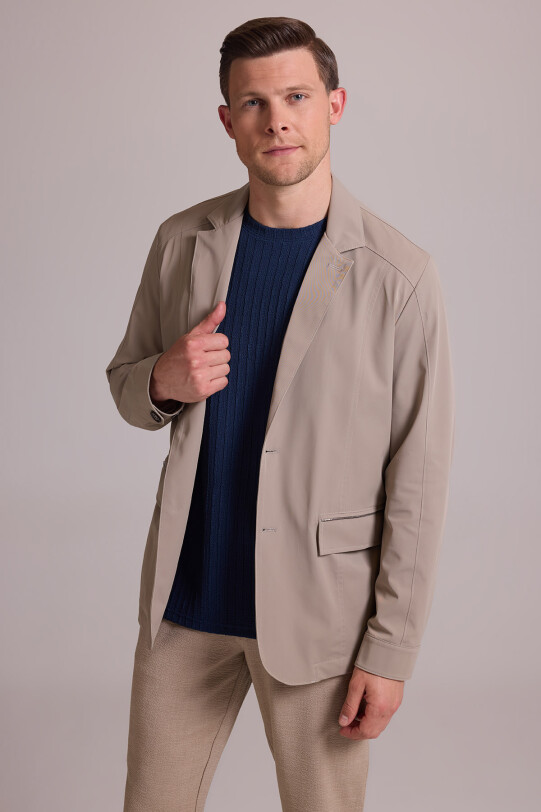 Erkek Bej Regular Fit Yazlık Ceket Mont