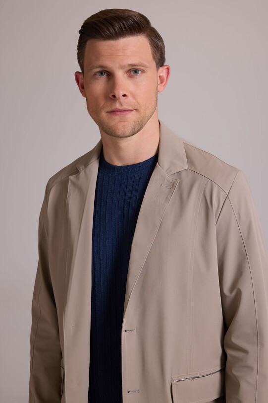 Erkek Bej Regular Fit Yazlık Ceket Mont