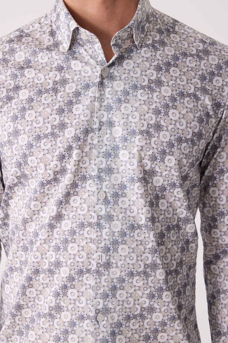 Erkek Bej Slim Fit Gizli Yaka Düğmeli Gömlek - 7