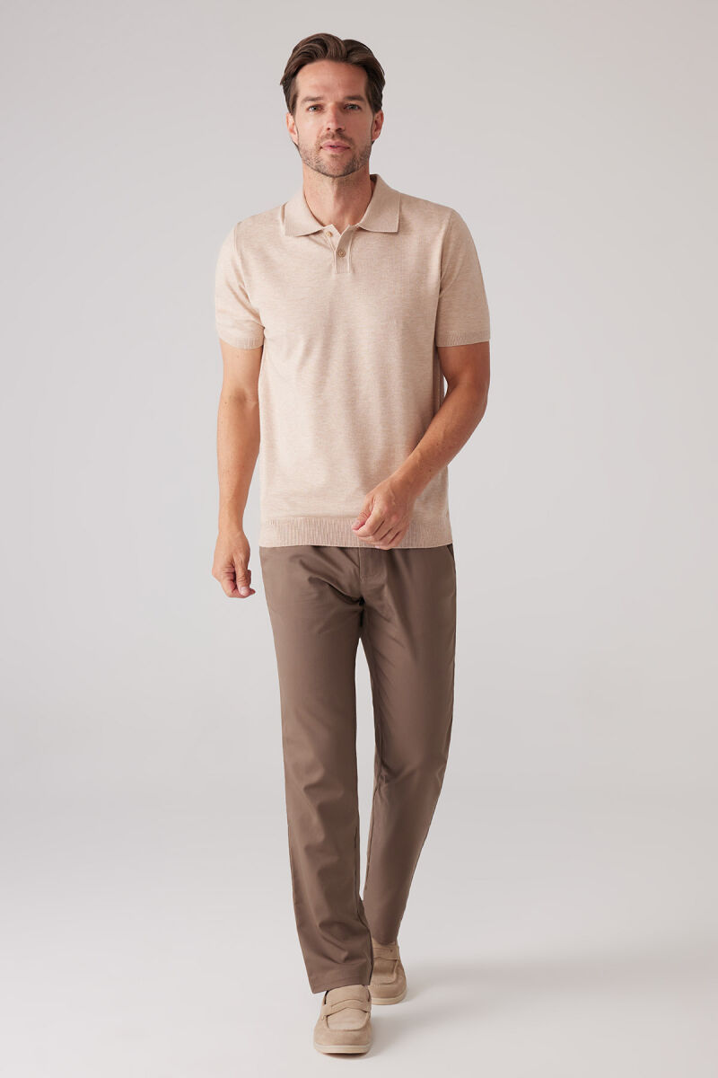Erkek Bej Slim Fit Kaşmir Karışımlı Polo Yaka Tişört - 2