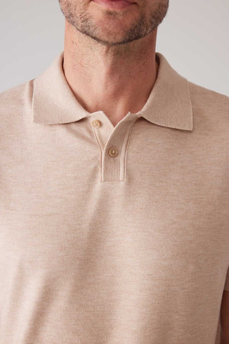 Erkek Bej Slim Fit Kaşmir Karışımlı Polo Yaka Tişört - 7