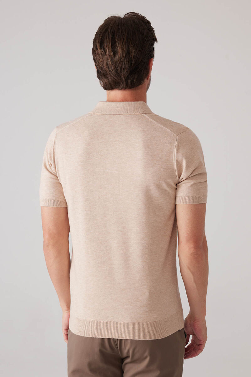 Erkek Bej Slim Fit Kaşmir Karışımlı Polo Yaka Tişört - 8