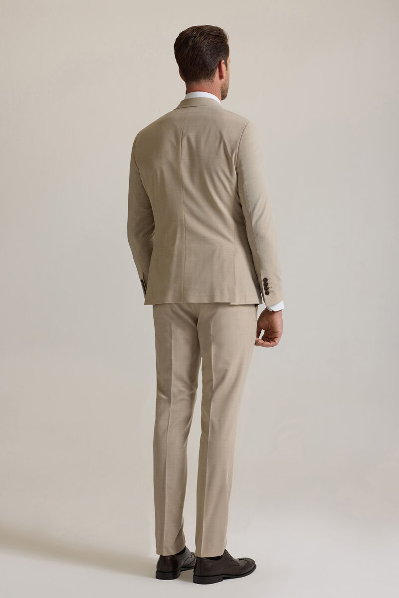 Erkek Bej Slim Fit Sivri Yaka Takım Elbise - 10